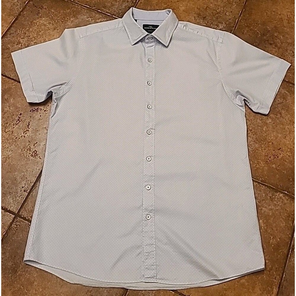 Rodd & Gunn shirt men’s XL sports fit Sky blue white polka-dot Woven in Italy